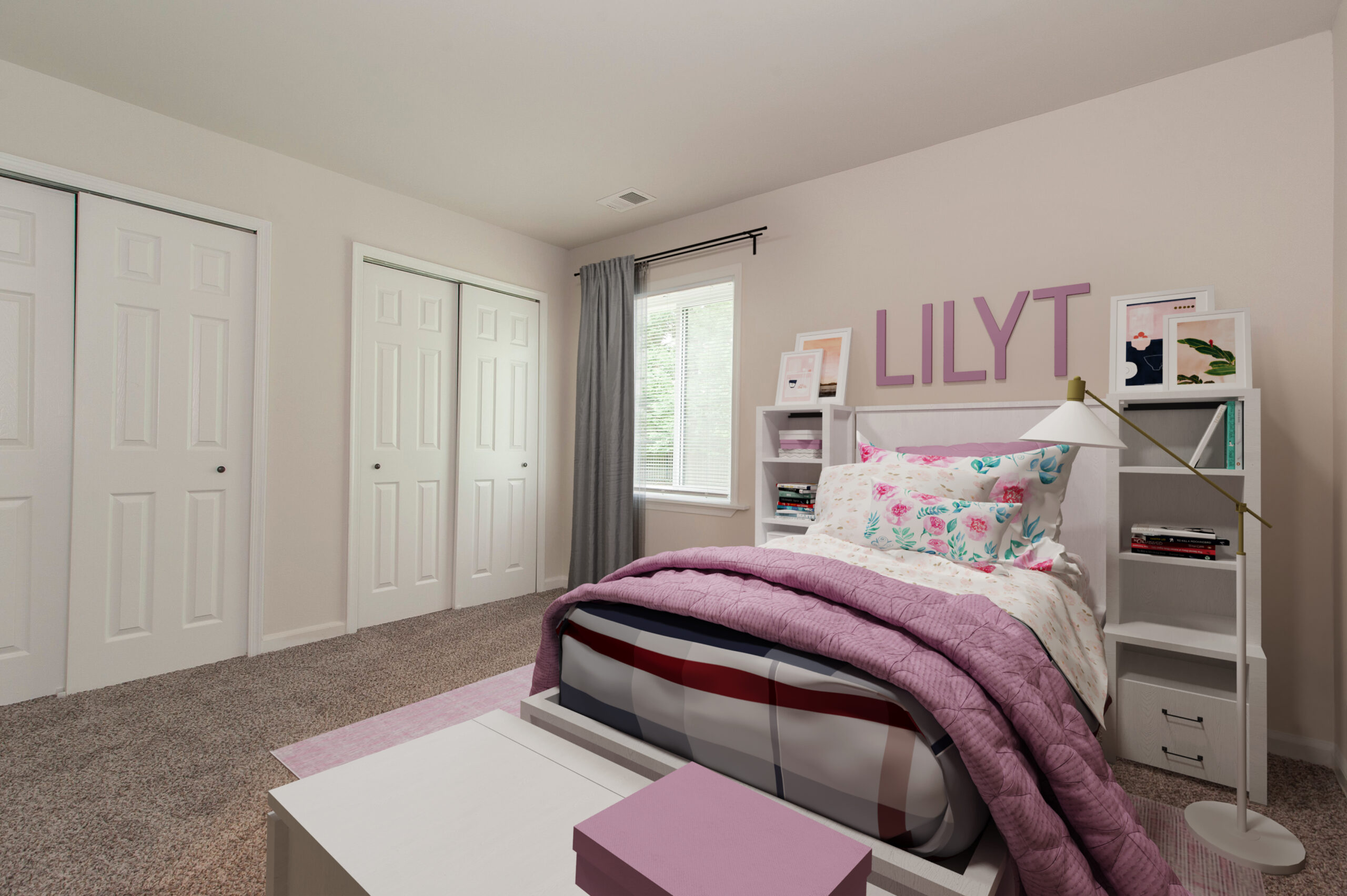 Second bedroom in a two-bedroom Flats at River Mill apartment unit